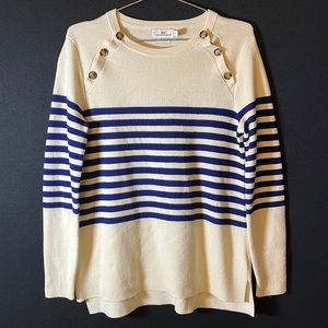 Vineyard Vines Merino Wool Blue Stripe Long Sleeve Button Sweater- Size Small